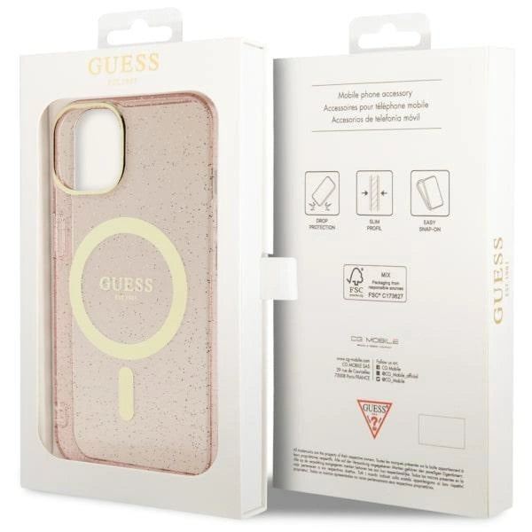Guess GUHMP14MHCMCGP iPhone 14 Plus 6.7" pink/pink hardcase Glitter Gold MagSafe