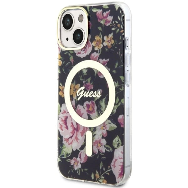 Guess Flower MagSafe case for iPhone 14 - black