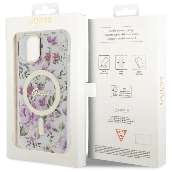 Guess Flower MagSafe case for iPhone 14 - transparent