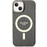Guess Glitter Gold MagSafe case for iPhone 14 - black