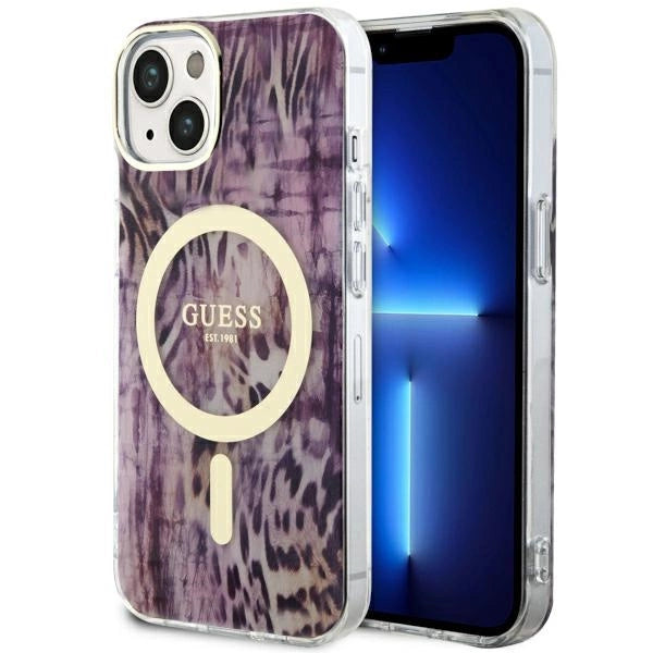 Guess Leopard MagSafe-hylster til iPhone 14 - pink