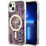 Guess Leopard MagSafe-hylster til iPhone 14 - pink