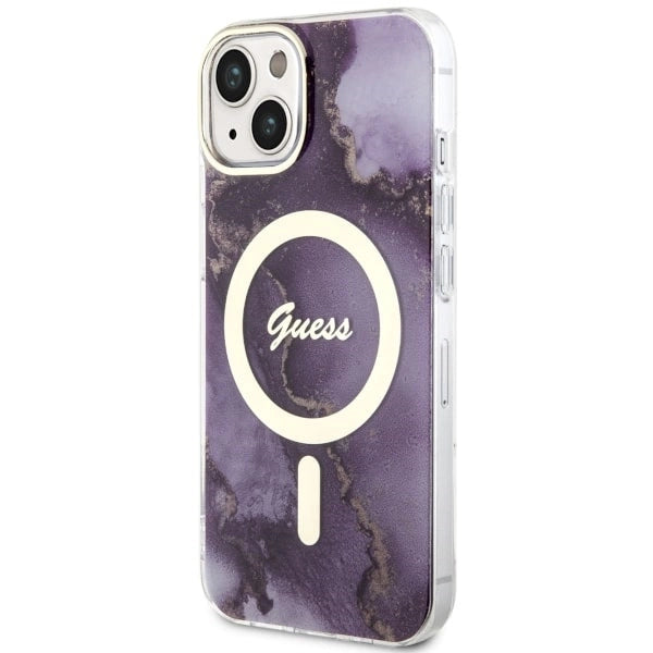 Guess GUHMP14SHTMRSU iPhone 14 6.1" purple/purple hardcase Golden Marble MagSafe
