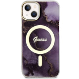Guess GUHMP14SHTMRSU iPhone 14 6.1" purple/purple hardcase Golden Marble MagSafe