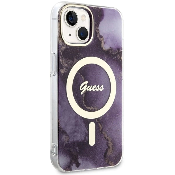 Guess GUHMP14SHTMRSU iPhone 14 6.1" purple/purple hardcase Golden Marble MagSafe