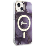 Guess GUHMP14SHTMRSU iPhone 14 6.1" purple/purple hardcase Golden Marble MagSafe