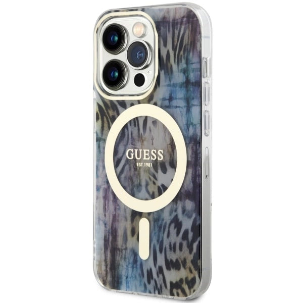 Guess GUHMP14XHLEOPWB iPhone 14 Pro Max 6.7" blå/blå hardcase Leopard MagSafe