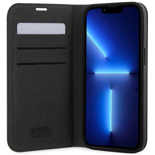 Karl Lagerfeld KLBKP14XSANKCPG iPhone 14 Pro Max 6.7" bookcase silver/silver Saffiano Karl & Choupette