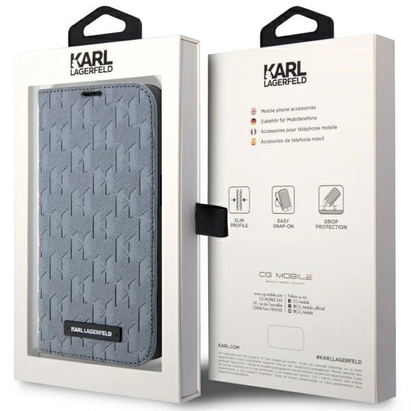Karl Lagerfeld KLBKP14SSAKLHPG iPhone 14 6.1" bookcase silver/silver Saffiano Monogram