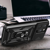 Hybrid Armor Camshield iPhone 15 Pro Case med Kickstand og Camera Cover - Blå