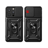 Hybrid Armor Camshield iPhone 15 Pro Case med Kickstand og Camera Cover - Blå