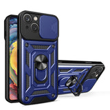 Hybrid Armor Camshield Case med Stand og Camera Cover til iPhone 15 Plus - Blå