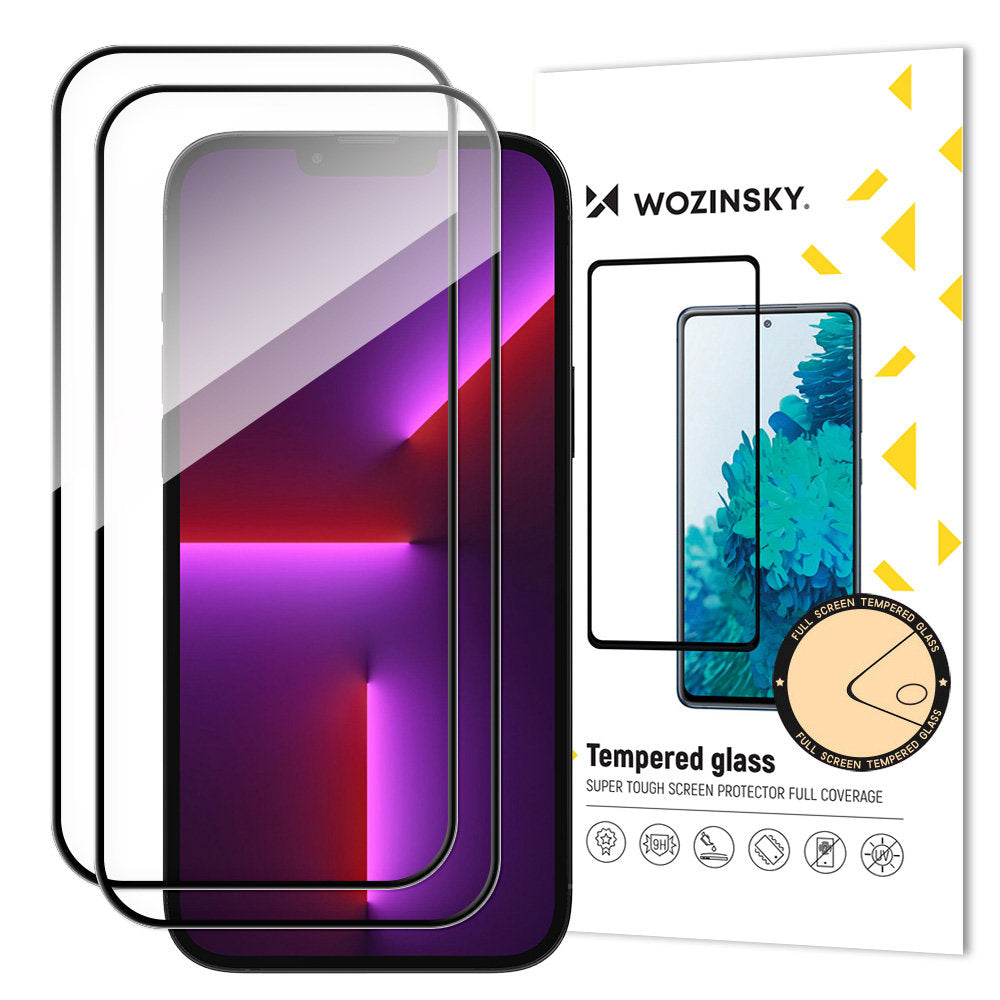 2 stykker fuldskærm tempereret glas med ramme-kasse venlig Wozinsky fuld lim iPhone 15 - sort