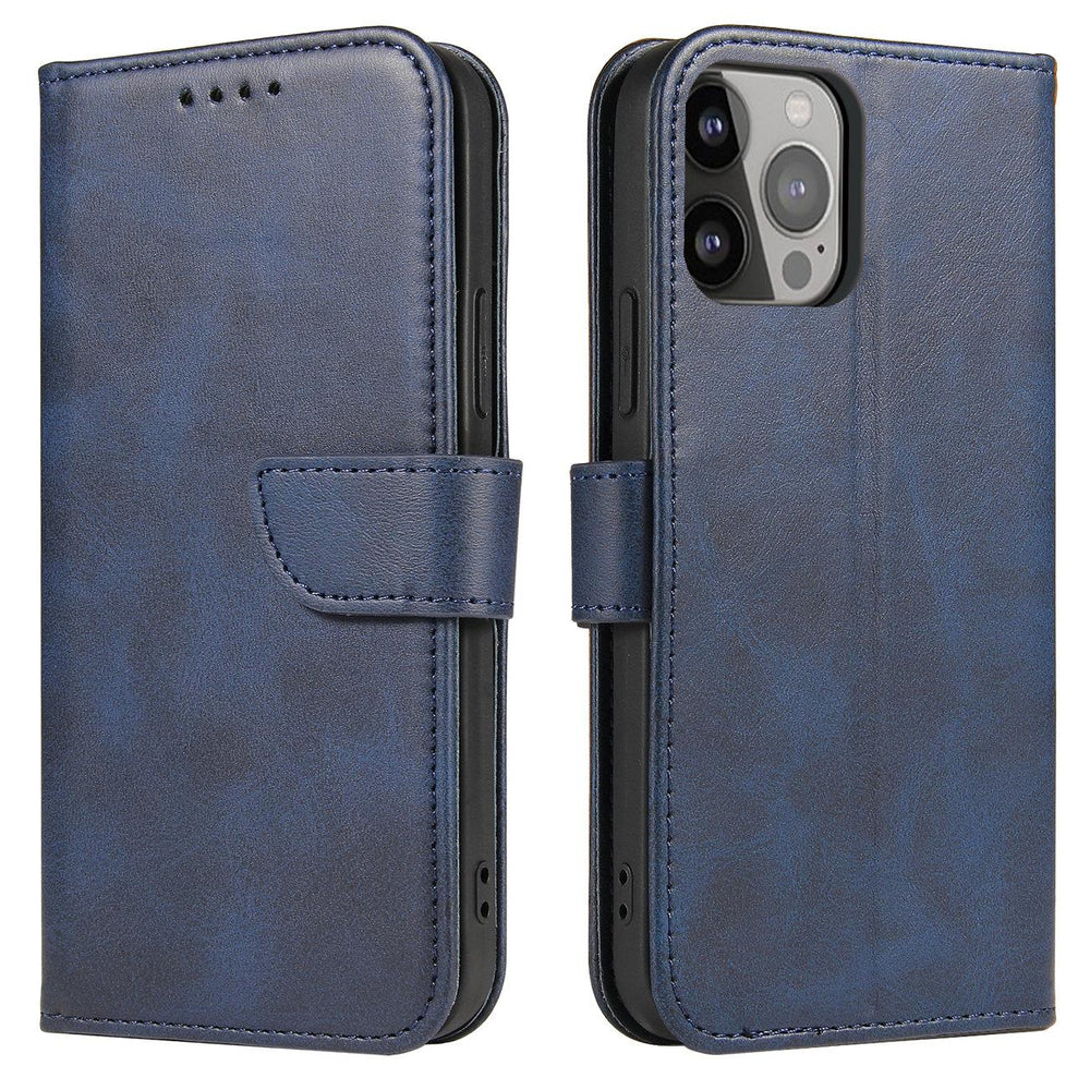 Lommefoder med stativ til iPhone 15 Plus - blå .