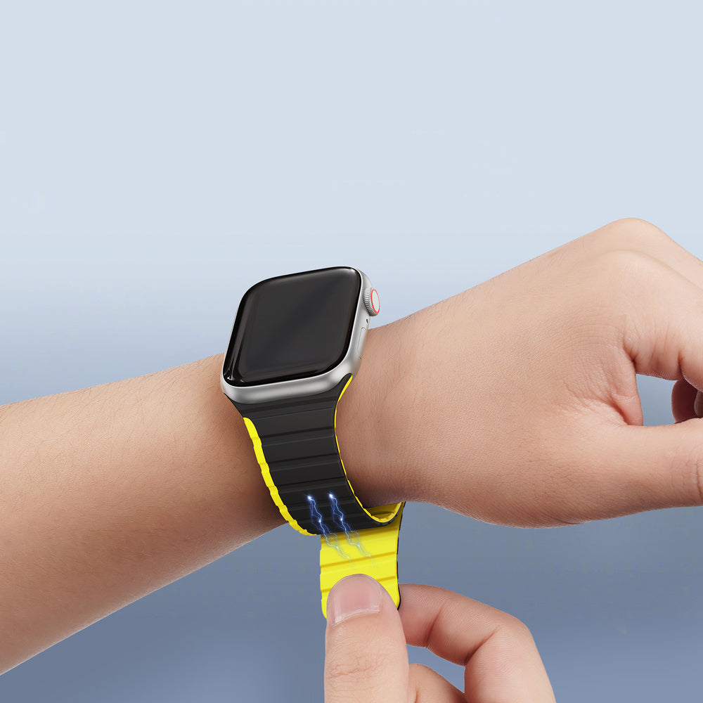 Magnetisk Apple Watch SE, 9, 8, 7, 6, 5, 4, 3, 2, 1 (41, 40, 38 mm) Dux Ducis Strap (LD Version) - sort og gul