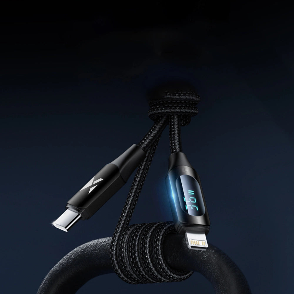 Wozinsky WUCLC2 Lightning - USB-C 36W 480Mb/s kabel 2m med display - sort