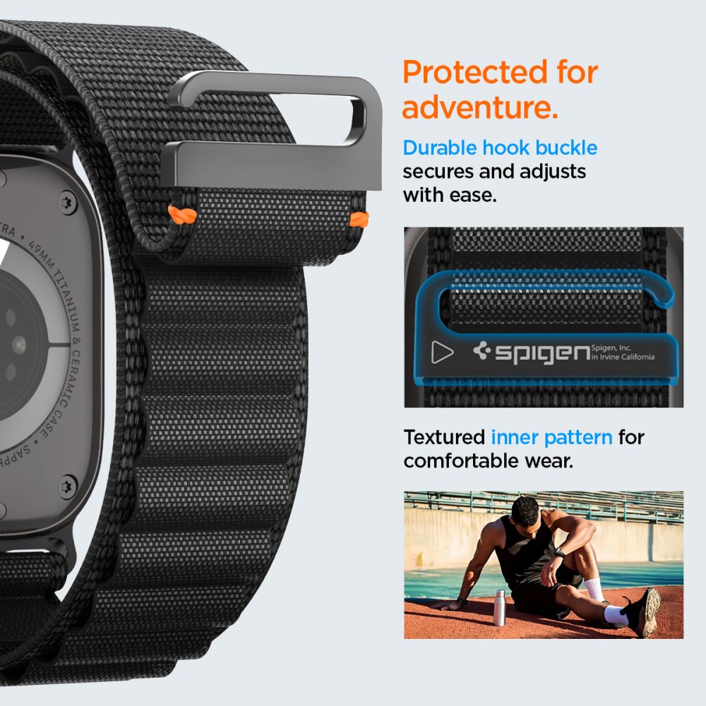 Spigen Wbf1 Remmen Til Apple Watch 8 / 9 / 10 / 11 / 12 / Se / Ultra (44 / 45 / 46 / 49 Mm) Sort