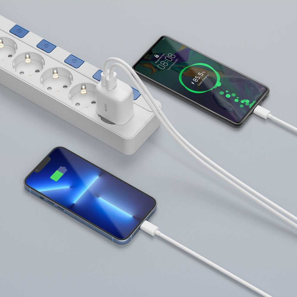 Tech Protect C20 W 2 Port Netværksopladder Pd 20 W / Qc3.0 Hvid
