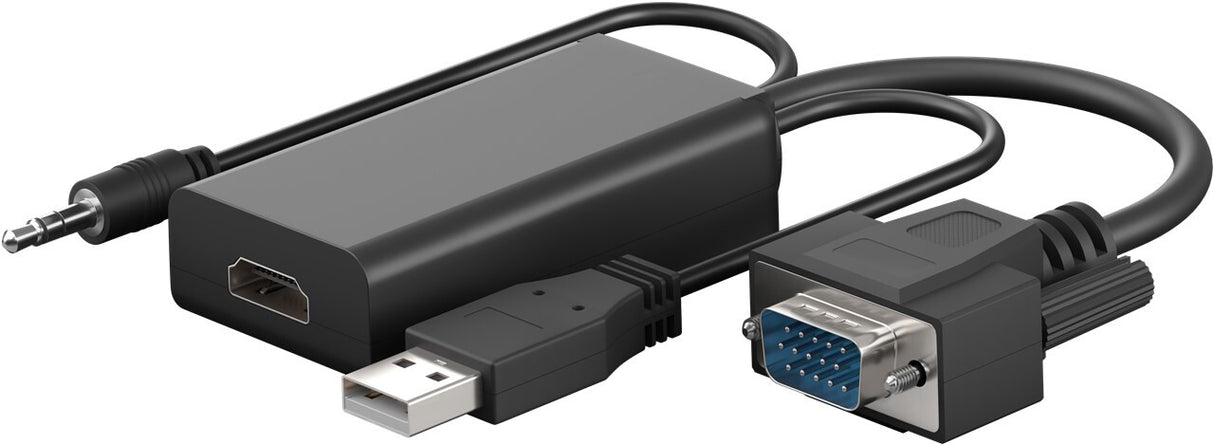 Goobay 61259 videokabel adapter 0,16 m VGA (D-Sub) + 3.5mm + USB Type-A HDMI Sort