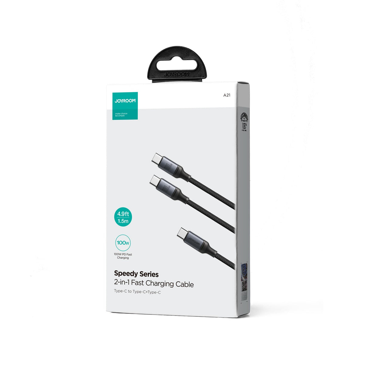 JOYROOM SA21-1T2 USB-kabel 1,5 m USB C 2 x USB C 100 W Sort