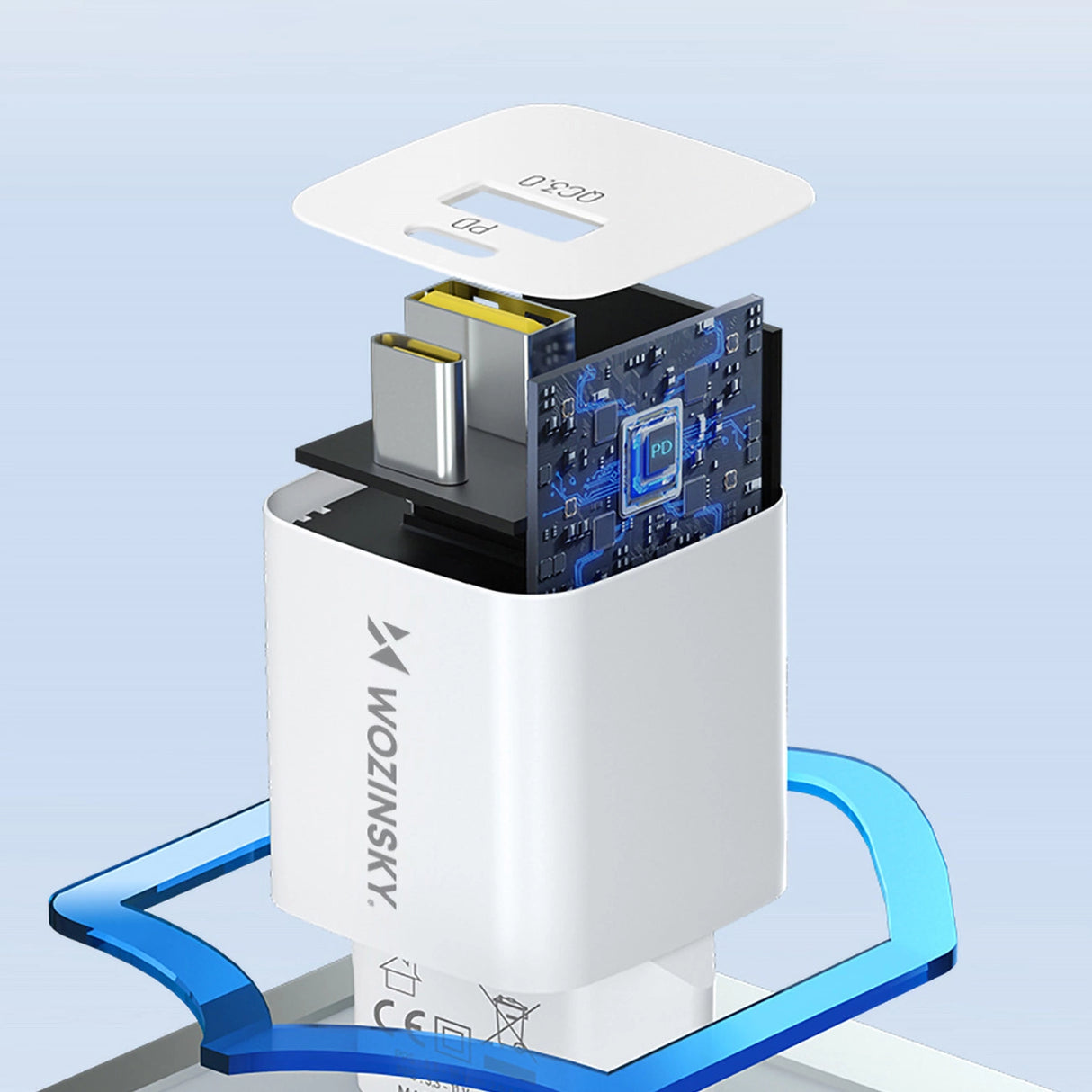 Wozinsky WWCEAC GaN USB-A USB-C 33W vægoplader - hvid