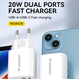 Wozinsky WGWCW USB-A USB-C 20W vægoplader - hvid