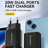 Wozinsky WGWCB USB-A USB-C 20W vægoplader - sort