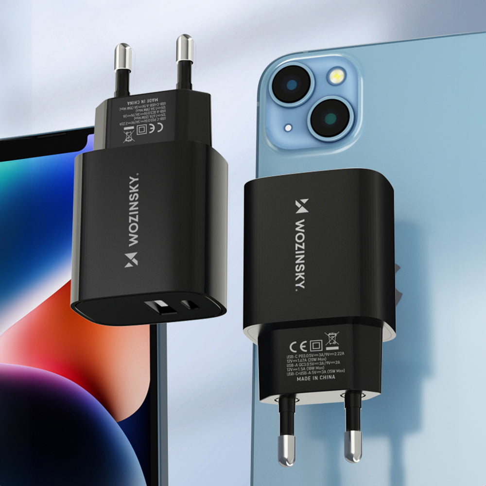 Wozinsky WGWCB USB-A USB-C 20W vægoplader - sort