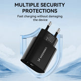 Wozinsky WGWCB USB-A USB-C 20W vægoplader - sort