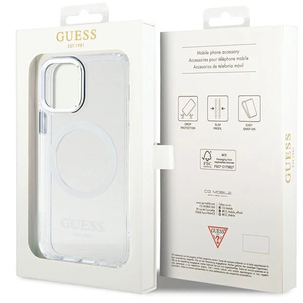 Guess Metal Outline Magsafe-kasse til iPhone 12 / iPhone 12 Pro - sølv