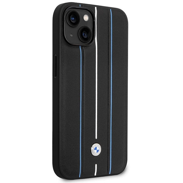Case BMW BMHCP14S22RVSK iPhone 14 6,1" sort/sort hårdkasse Læder Stamp Blue Lines