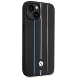 Case BMW BMHCP14S22RVSK iPhone 14 6,1" sort/sort hårdkasse Læder Stamp Blue Lines