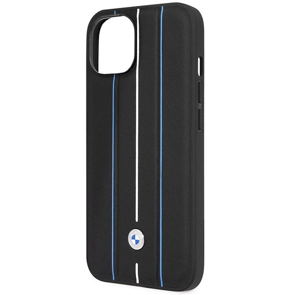 Case BMW BMHCP14S22RVSK iPhone 14 6,1" sort/sort hårdkasse Læder Stamp Blue Lines