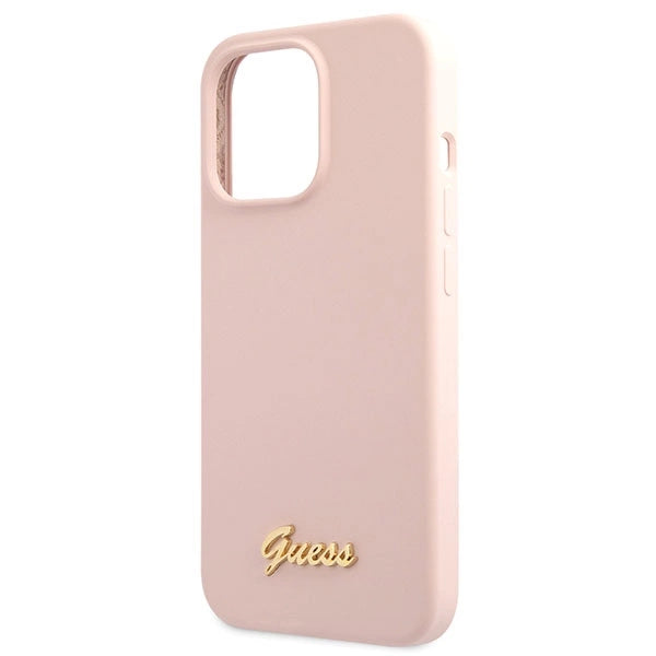 Guess GUHCP13XLSLMGLP iPhone 13 Pro Max 6.7" light pink/light pink hardcase Silicone Script Gold Logo