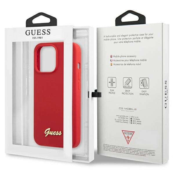Guess GUHCP13XLSLMGRE iPhone 13 Pro Max 6.7" red/burgundy hard case Silicone Vintage Gold Logo