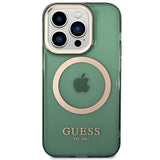 Guess GUHMP14XHTCMA iPhone 14 Pro Max 6,7" grøn/khaki hård forside Guld Outline Gennemskinnelig MagSafe