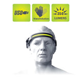 LED headlamp with IPX4 motion sensor USB-C 1200 mAh - black