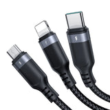 Joyroom Multi-Use Series S-A18 3in1 USB-A - Lightning / USB-C / micro USB-kabel 0,3m - sort