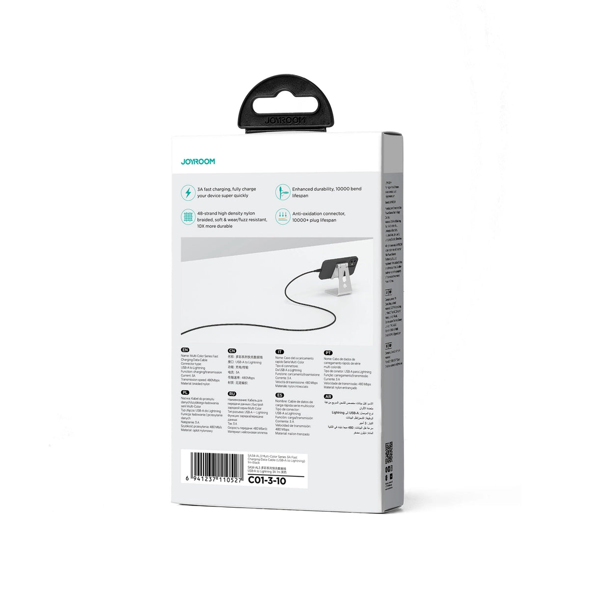 Joyroom Multi-Color Series S-A34 USB-A / Lightning 3A kabel 1m - sort