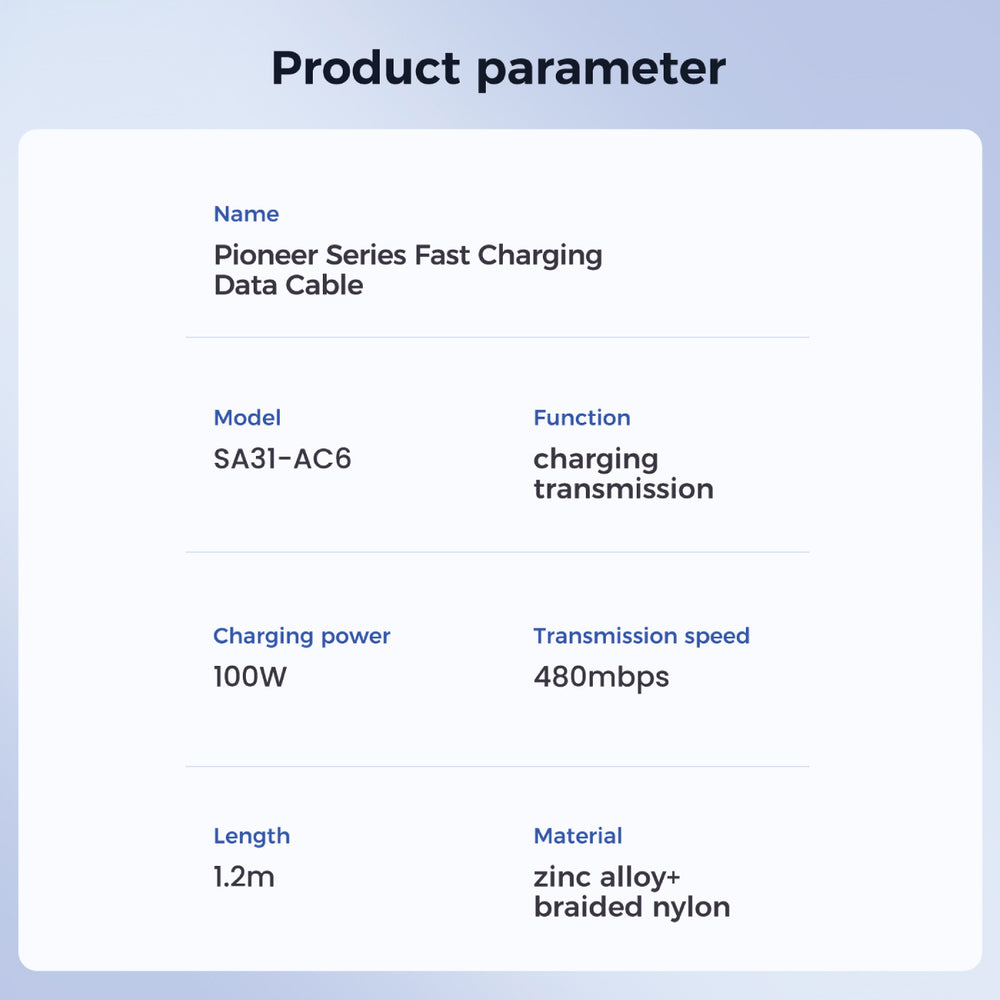 Joyroom Pioneer serie SA31-AC6 USB-A / USB-C kabel 100W 1,2m - sort