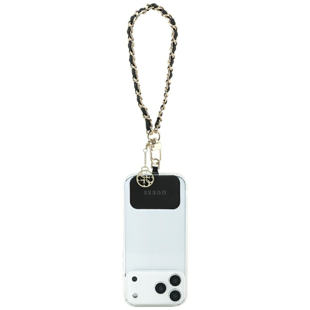Guess GUOUCHSAMC4K Universal Hand Strap Case - Black Saffiano Chain 4G Charm