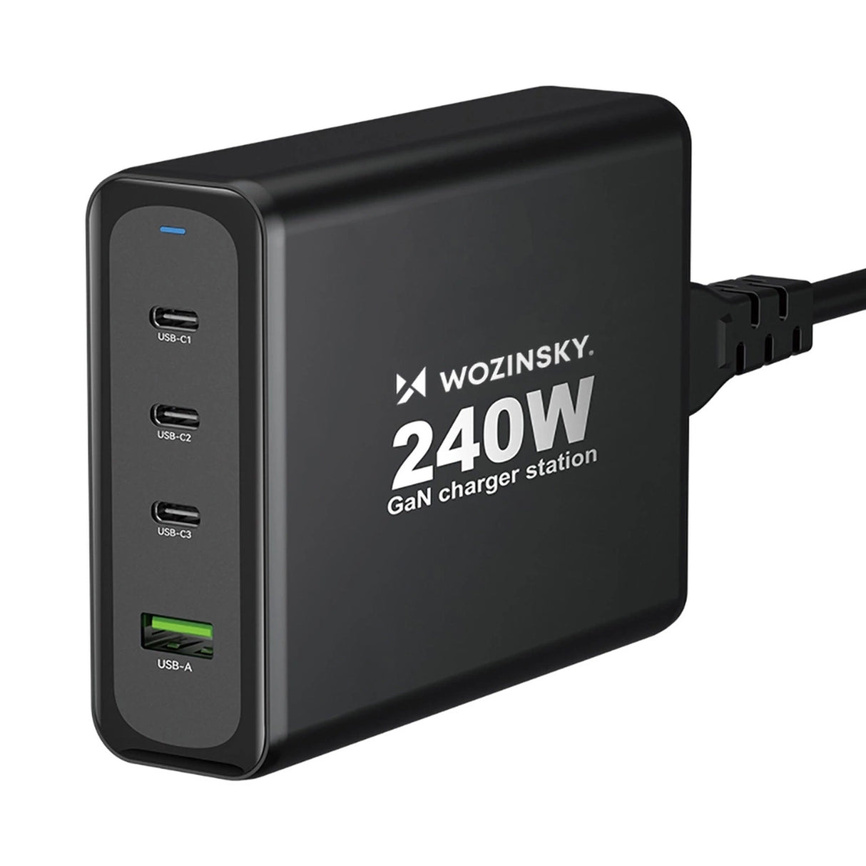 GaN Wozinsky WGCSB 240W USB-A / 3 x USB-C Wall Charger - sort