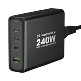 GaN Wozinsky WGCSB 240W USB-A / 3 x USB-C Wall Charger - sort
