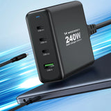 GaN Wozinsky WGCSB 240W USB-A / 3 x USB-C Wall Charger - sort