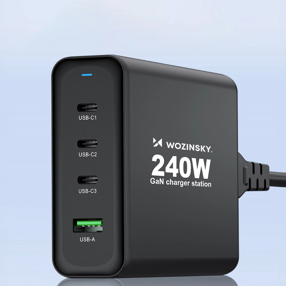 GaN Wozinsky WGCSB 240W USB-A / 3 x USB-C Wall Charger - sort
