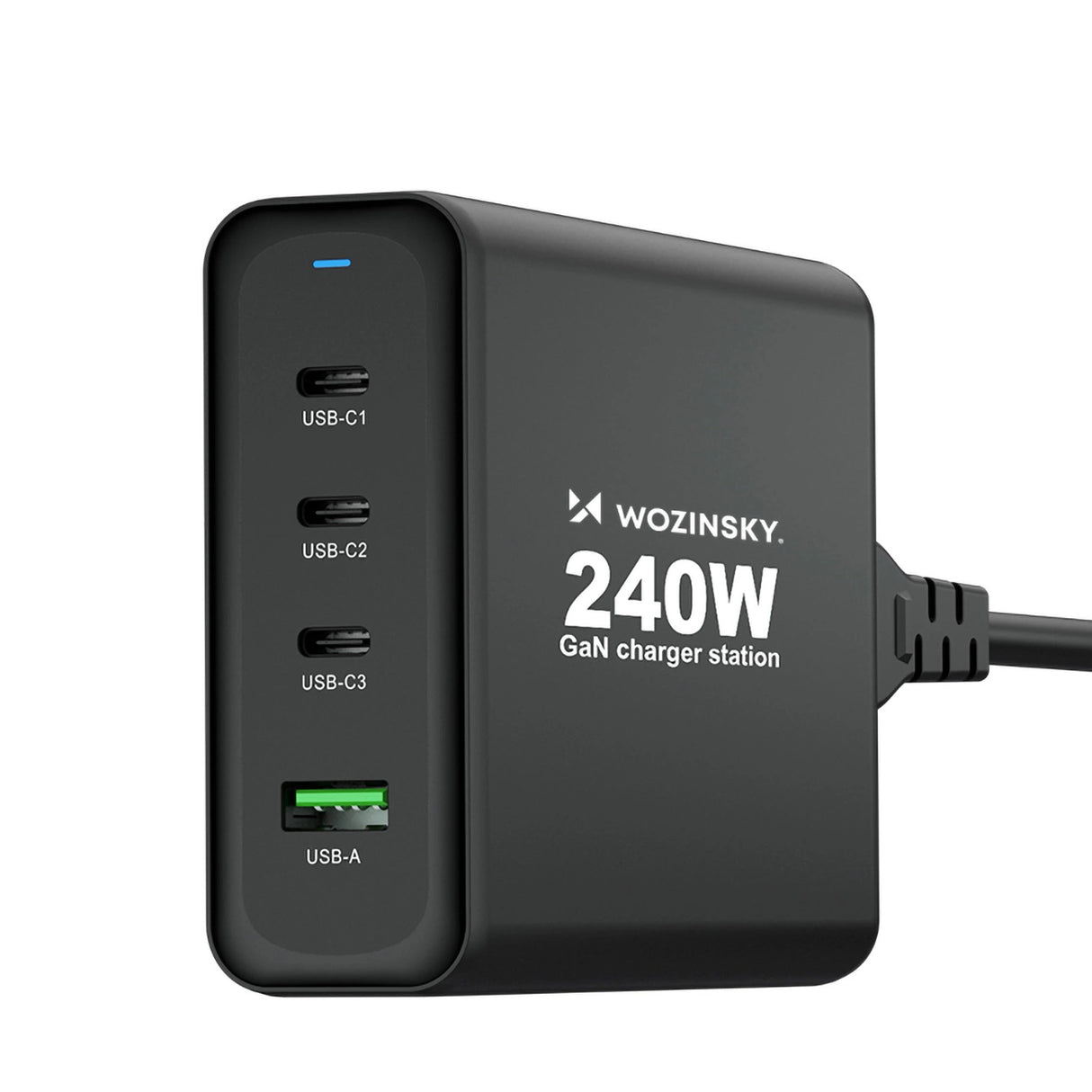 GaN Wozinsky WGCSB 240W USB-A / 3 x USB-C Wall Charger - sort