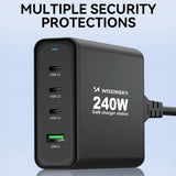 GaN Wozinsky WGCSB 240W USB-A / 3 x USB-C Wall Charger - sort