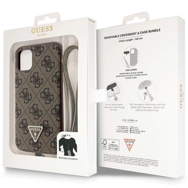 Guess GUHCN61P4TDSCPW Case for iPhone 11 / Xr - Brown Crossbody 4G Metal Logo