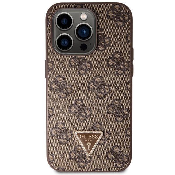 Guess GUHCP14LP4TDSCPW case for iPhone 14 Pro - brown Crossbody 4G Metal Logo