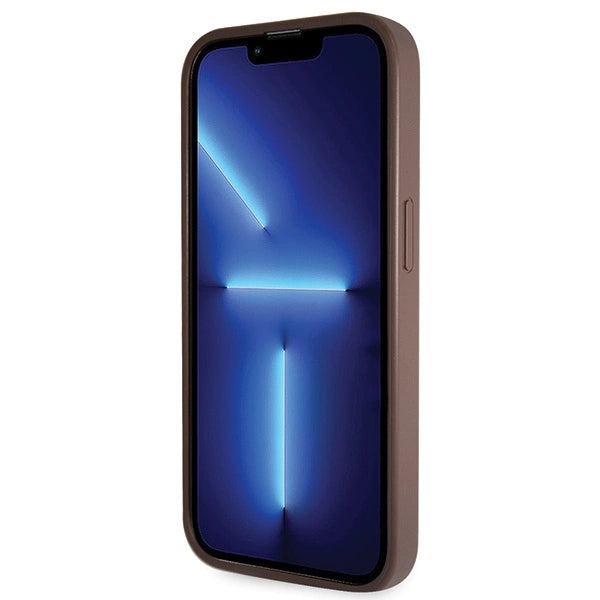 Guess GUHCP14LP4TDSCPW case for iPhone 14 Pro - brown Crossbody 4G Metal Logo